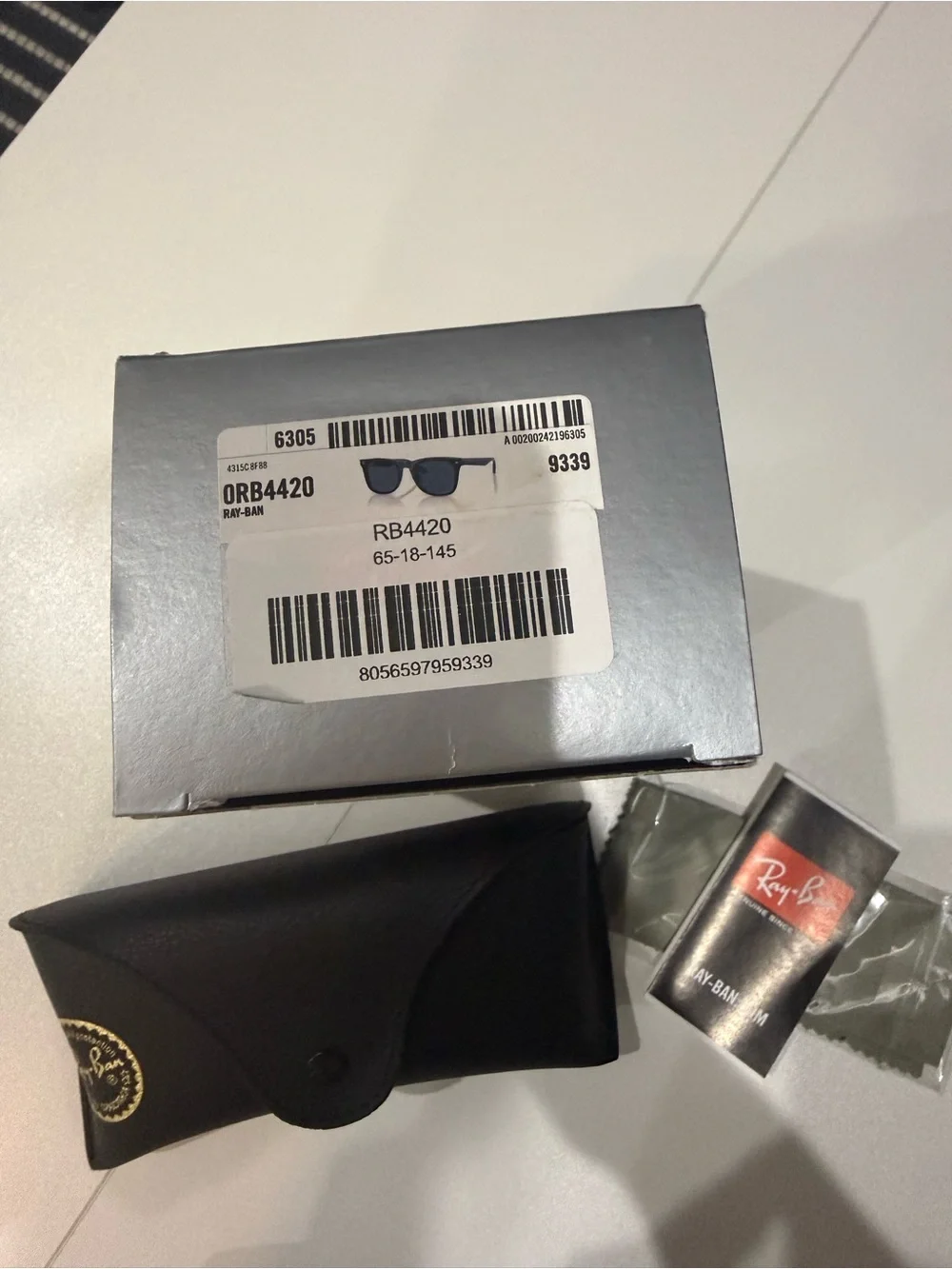 Ray-Ban Black Sunglasses with Black Case and Accessories